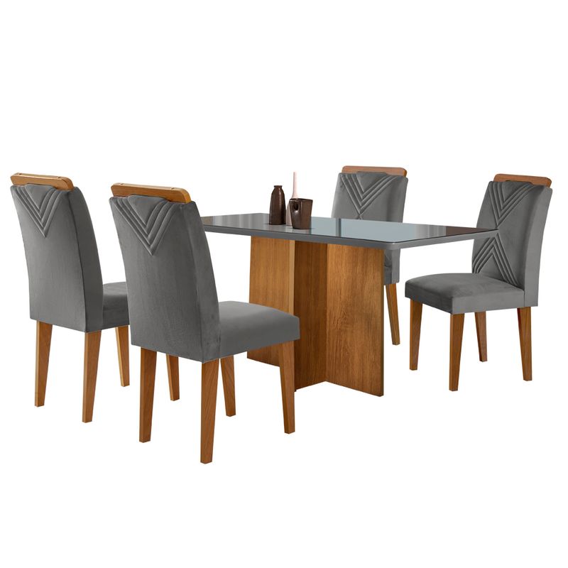 Mesa de Jantar Clara para 4 lugares 90cm com Vidro Grafite- Imbuia