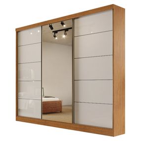 Guarda-Roupa Blumenau com Espelho - 3 portas - 100% MDF - Nature com Offwhite