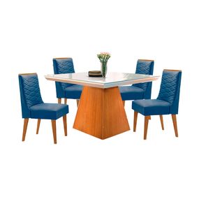 Mesa de Jantar Clara 90cm + 4 Cadeiras Dafne Sued Azul – Imbuia