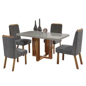 Mesa de Jantar Dakota 120cm Vidro Offwhite + 4 Cadeiras Tecido 2036 - Naturale