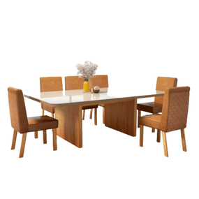 Mesa de Jantar Premium Melissa 180cm Vidro Pérola Metalizado + 6 cadeiras 9101