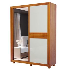 Guarda-Roupa Japão 100% MDF 2 portas com espelho - Naturale com Offwhite + Kit Pés