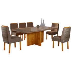 Mesa de Jantar Alemanha 180cm Vidro Pérola Metalizado + 6 cadeiras 3010