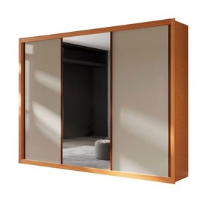 Guarda-roupa Elo com Espelho - 3 portas - 100% MDF Naturale com Offwhite