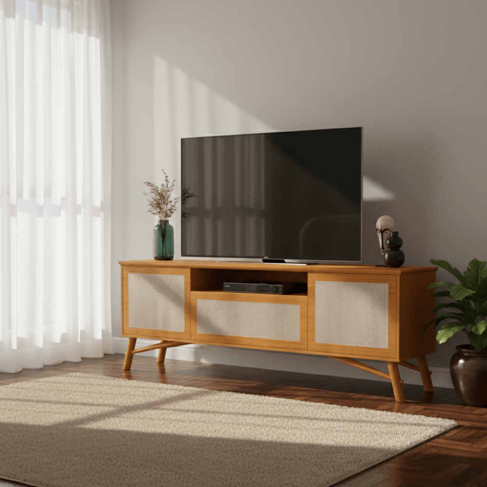 unico ラタン・チーク シェルフ W600×D410×H1100 Rack Fênix para Tv de até 75