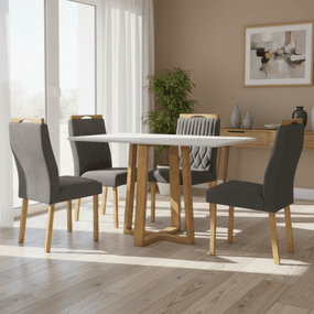Mesa de Jantar Safira 120 cm Offwhite + 4 Cadeiras 507 Chumbo