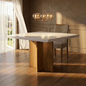 Mesa Cleo para 4 lugares 90m com Vidro Offwhite - Imbuia