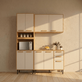 Cozinha Garden - 3 Peças - Aéreo 80, Paneleiro e Balcão 120 - Cinamomo com Off-White