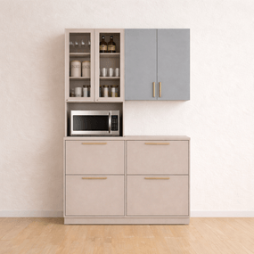 Cozinha Pérola 3 Peças - Aéreo 80, Balcão 80 e Paneleiro 70 - Fendi com Gris