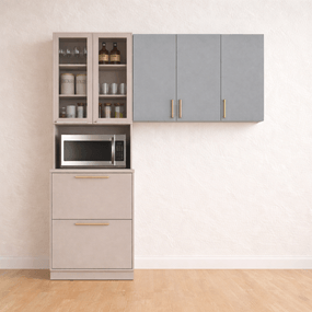 Cozinha Pérola - 2 Peças - Aéreo 120 e Paneleiro 70 - Fendi com Gris