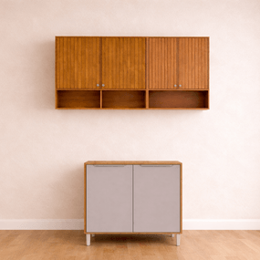 Cozinha Selena - 3 Peças - Aéreo 80, Aéreo 120 e Balcão 80 - Cinamomo com Off-White