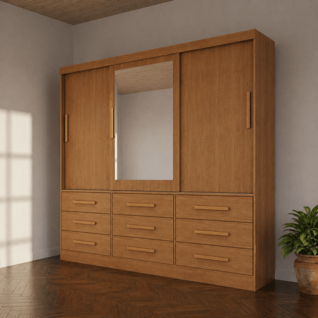 Guarda-Roupa Londres com Espelho - 211x50x218 - 3 portas - 100