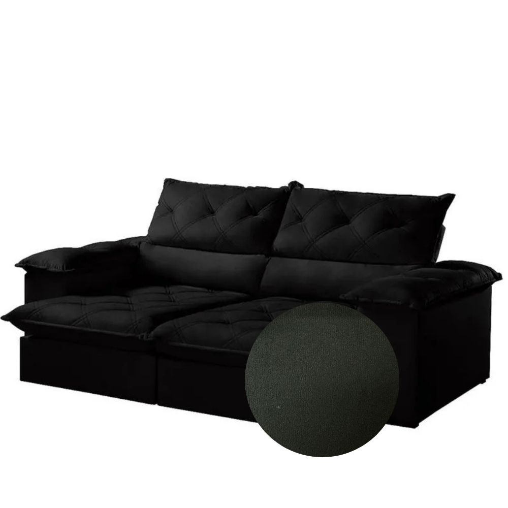 Sofá Monaco Retrátil e Reclinável - Preto - 200 cm
