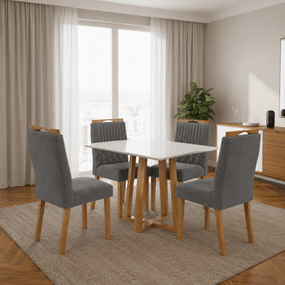 Mesa de Jantar Safira 120 cm Offwhite + 4 Cadeiras 507 Chumbo