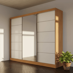 Guarda-Roupa Blumenau Plus com Espelho - 3 portas - 100% MDF - Nature com Offwhite